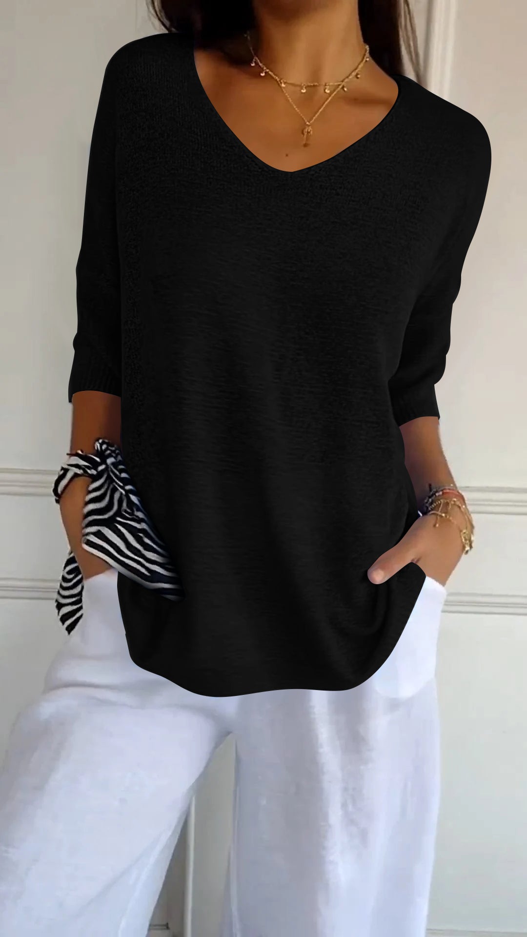 AuraLuxe V-Neck Knit Top