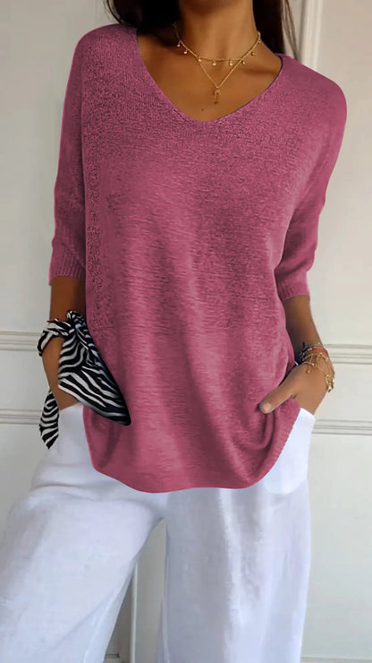 AuraLuxe V-Neck Knit Top