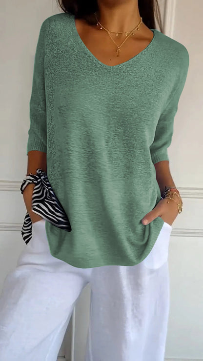 AuraLuxe V-Neck Knit Top
