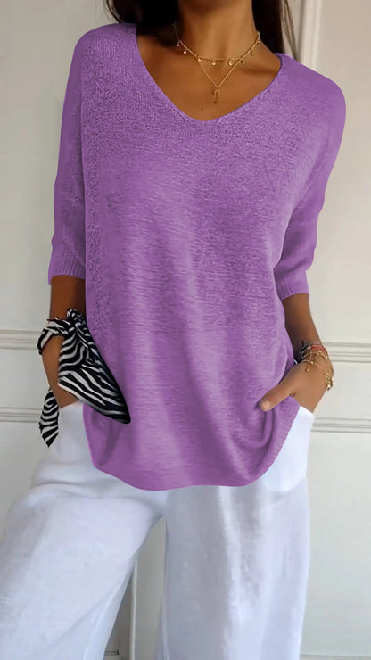AuraLuxe V-Neck Knit Top