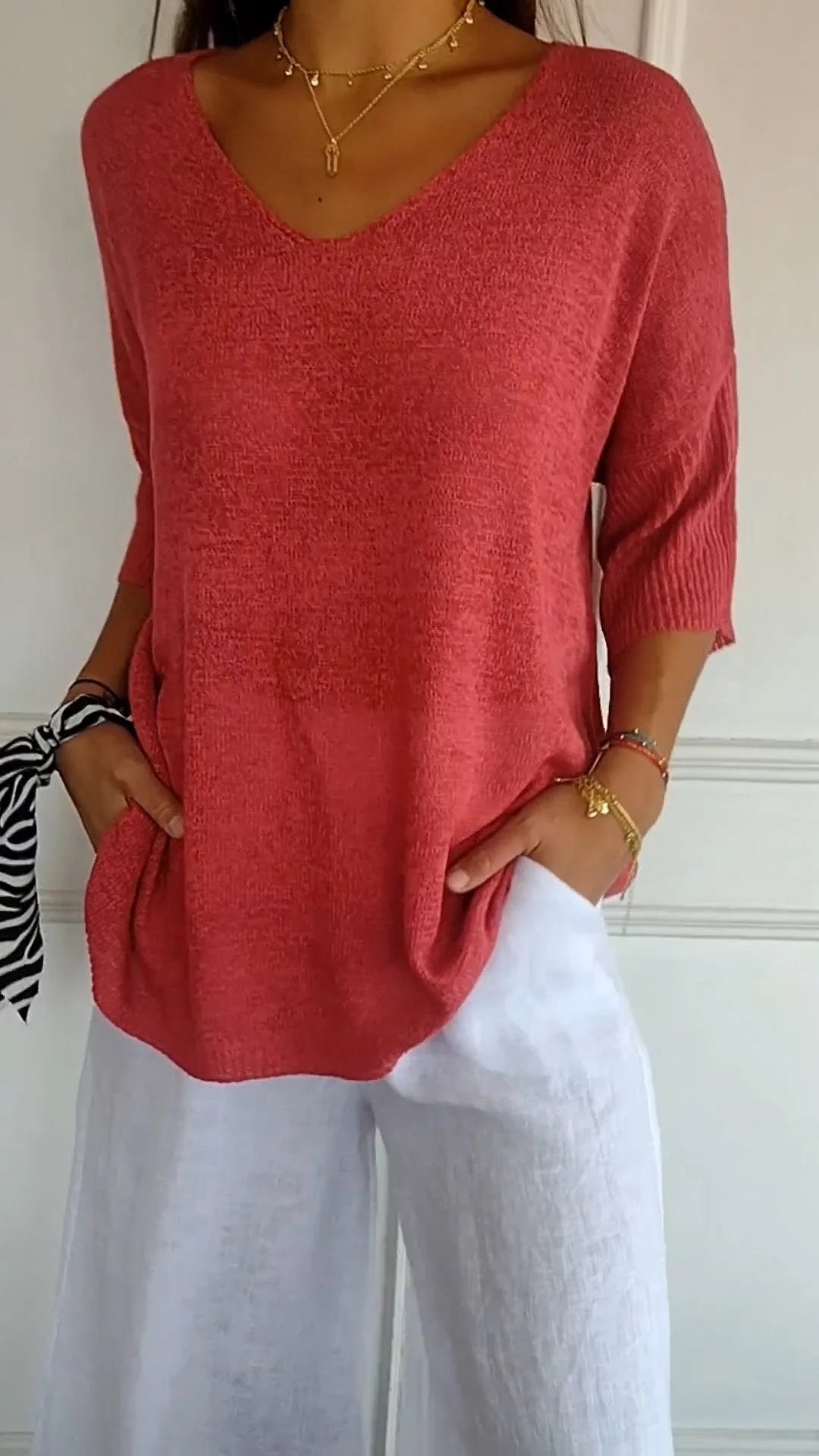 AuraLuxe V-Neck Knit Top
