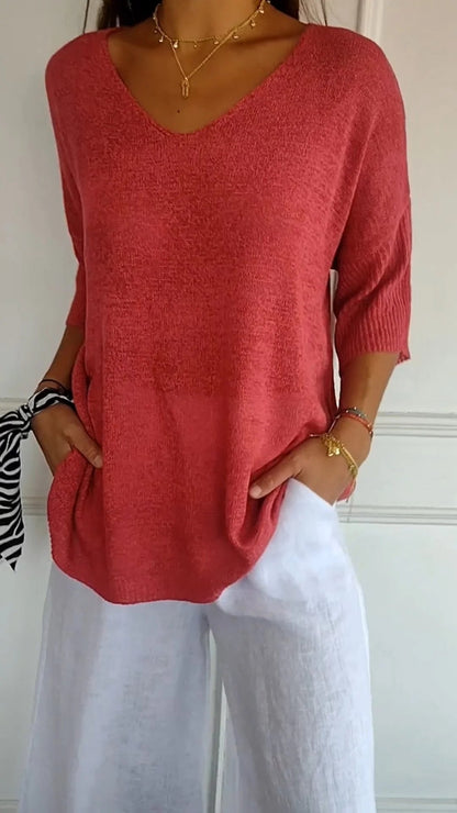 AuraLuxe V-Neck Knit Top