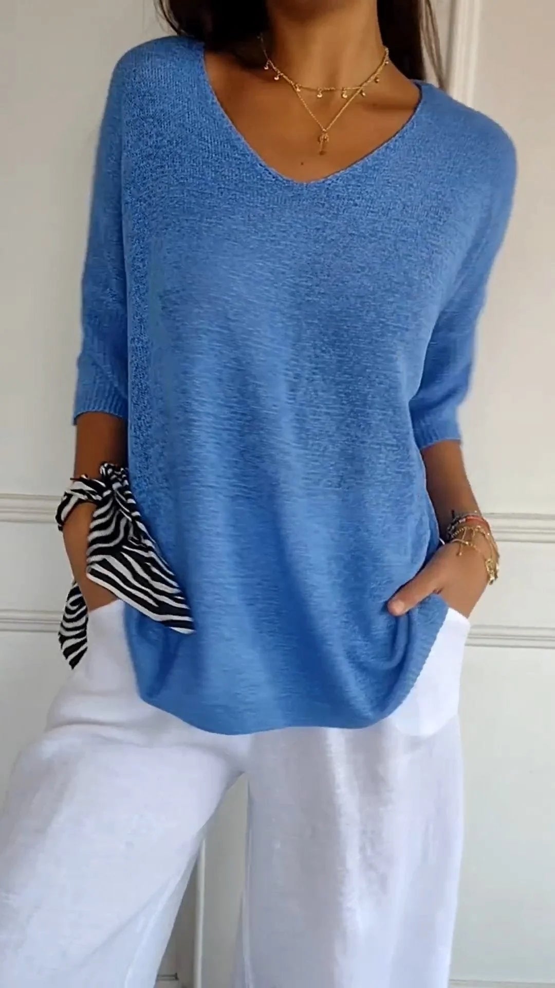AuraLuxe V-Neck Knit Top