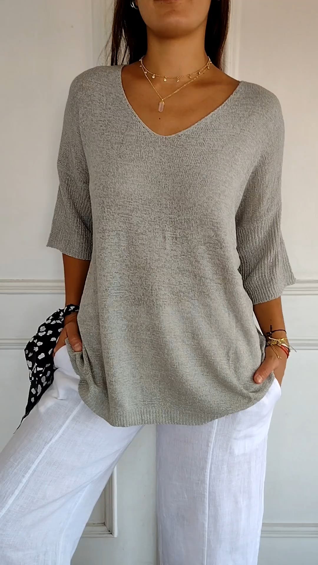AuraLuxe V-Neck Knit Top