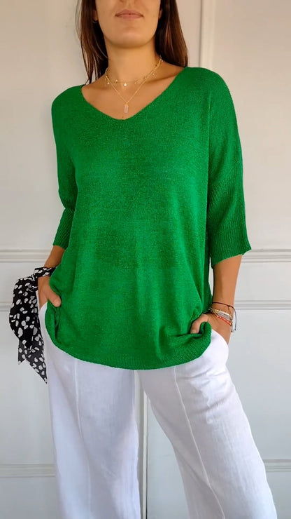 AuraLuxe V-Neck Knit Top