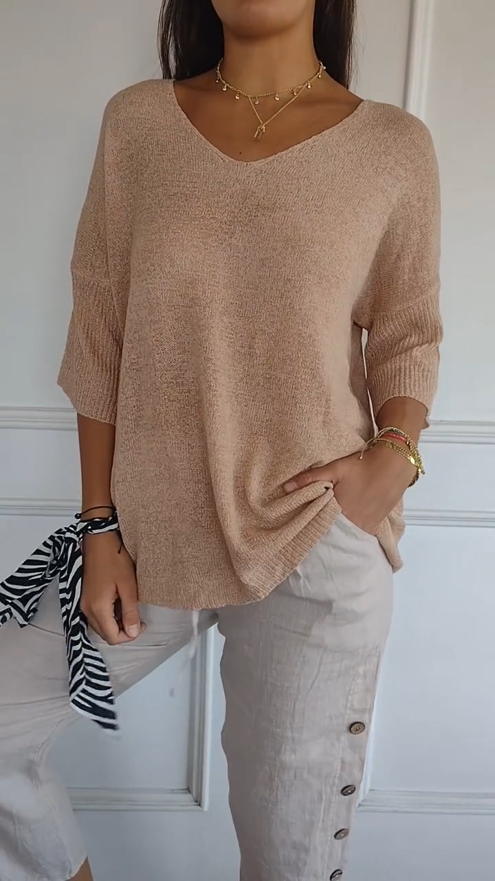 AuraLuxe V-Neck Knit Top